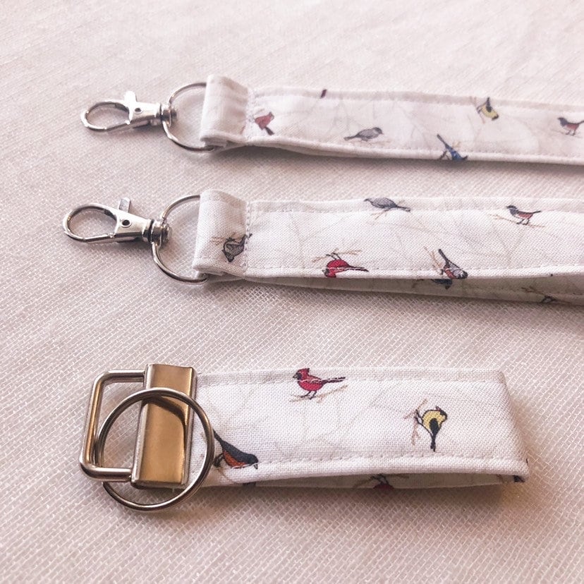 Bird Lover Wristlet, Fabric, Songbird Keychain, Handmade, Swivel Clasp, Badge Holder, Work, ID, Keychain, Cute, Food, Unique Bird Watcher