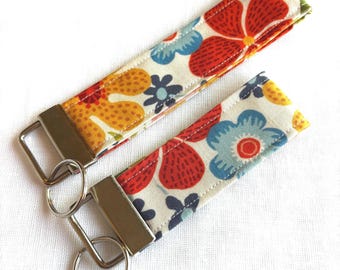 Floral Colorful Wristlet, Flowered Wristlet for keys, ID Badge Holder Key Fob, Colorful Flower Print, Unique, Thin Fabric Keychain, Cute