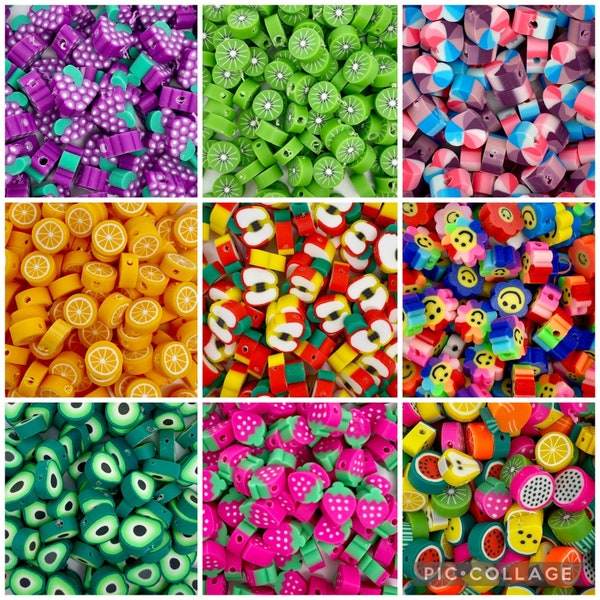 Colorful Polymer Clay Beads, clay beads with smiley face, clay beads for bracelets, clay beads in bulk, clay beads with charms, clay beads