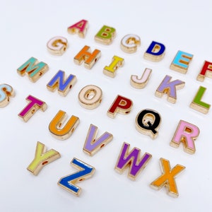 Alphabet Letter Charms, Gold Lined Initial Beads - 1PC, enamel letter charms in bulk, enamel alphabet letter charms, letter charms wholesale