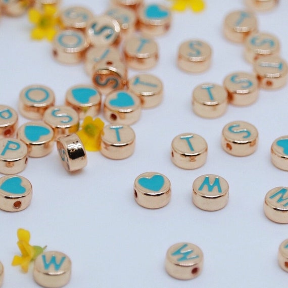 Blue and Gold Letter beads-1PC, gold letter beads bulk, gold letter beads  for bracelets, gold letter beads for sale, gold letter beads