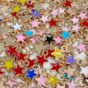10 PC - Mini Gold Rainbow Star Charms, star charms for jewelry making, star beads near me, star charms for bracelets, star charms