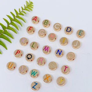 Enamel Gold Alphabet Letter Beads, Symbol beads - 1 PC,letter beads for bracelets, gold letter beads bulk, gold letter beads for sale