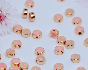 Pink and Gold Letter beads-1PC, gold letter beads bulk, gold letter beads for bracelets, gold letter beads for sale, gold letter beads