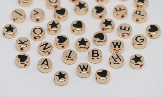 Black and Gold Letter Beads-1pc, Gold Letter Beads Bulk, Gold Letter Beads  for Bracelets, Gold Letter Beads for Sale, Gold Letter Beads 