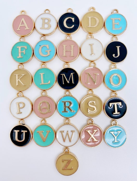 Assorted Gold Enamel Alphabet Letter Beads, Metal Letter Beads, 1