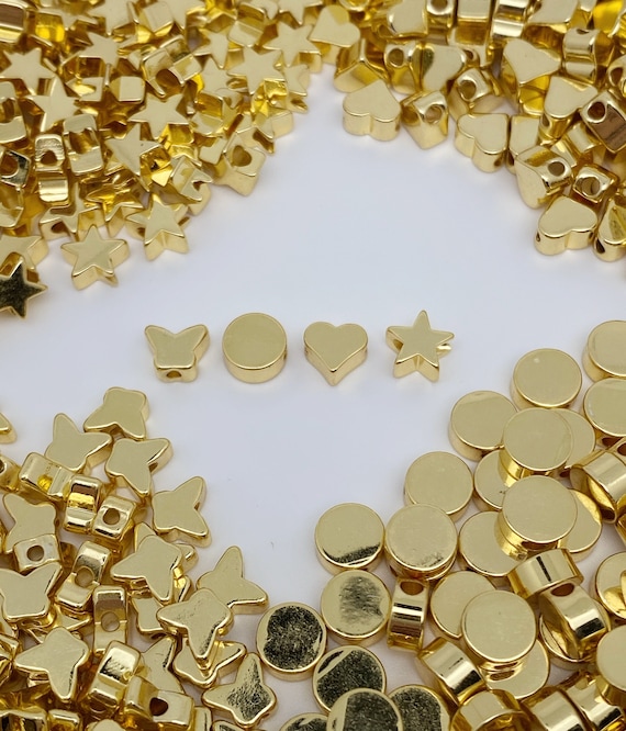 18K Gold Plated Spacer Beads: Heart, Star, Butterfly, Circle (5 PCS)