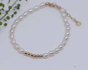 Freshwater Pearl Gold Filled Bracelet, High Quality 14k Gold Filled Bracelet, Gold Filled Beads , Pearl Bracelet, Gold Stacking Bracelet