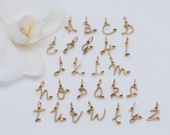 14K Gold Cursive Initial Charm: Stainless Steel Letter Pendant
