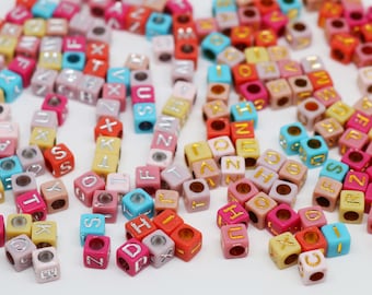 100 Multicolor Acrylic Cube Alphabet Beads: 6mm Jewelry Making