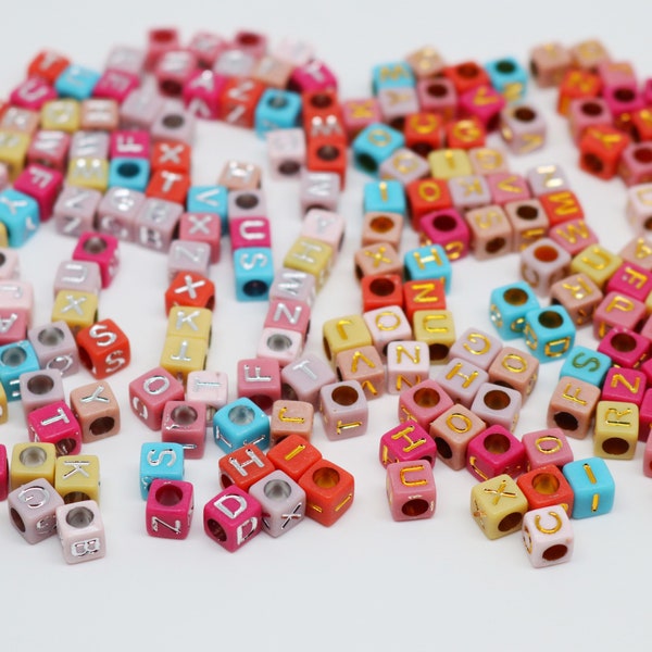 100 Multicolor Cube Alphabet Letter Beads, Multicolored Acrylic Square Letter Beads, Acrylic Beads for Jewelry Making, Acrylic Beads in Bulk