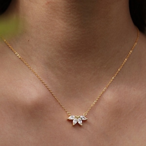 Marquise Diamond Necklace, 925 Sterling Silver, Diamond Necklace, Flower Petal Necklace, Flower Necklace, Gold and Silver Marquise Necklace