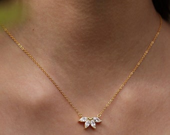 Sterling Silver Marquise CZ Diamond Flower Necklace
