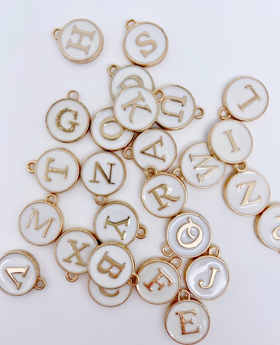 Double Sided Gold Enamel Letter Charms 1PC, Assorted Colors