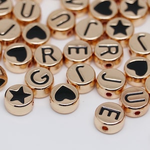 Black and Gold Letter beads-1PC, gold letter beads bulk, gold letter beads for bracelets, gold letter beads for sale, gold letter beads