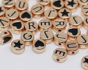 Black and Gold Letter beads-1PC, gold letter beads bulk, gold letter beads for bracelets, gold letter beads for sale, gold letter beads