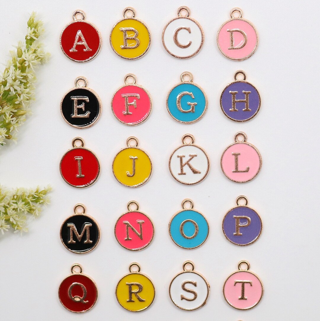 Double Sided Gold Enamel Letter Charms 1PC, Assorted Colors, Letter