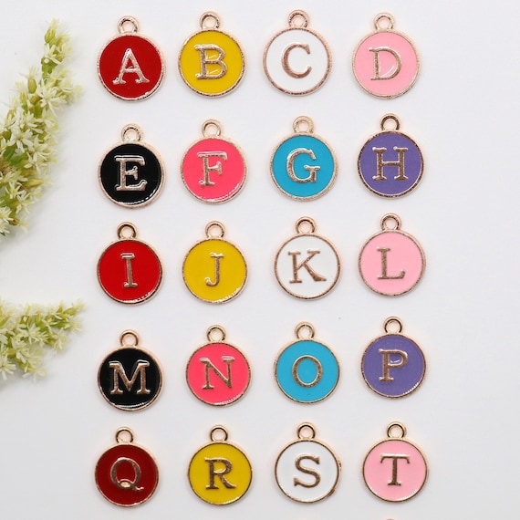 Double Sided Gold Enamel Letter Charms 1PC, Assorted Colors