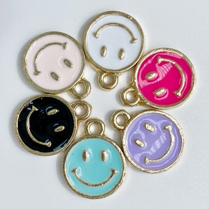 Gold Enamel Smiley Face Charm,Happy Face Emoji Charm 1PC, smiley face charms, smiley face charms for jewelry making, smiley face charms bulk
