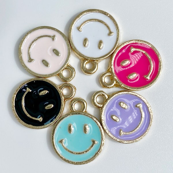 Gold Enamel Smiley Face Charm,Happy Face Emoji Charm 1PC, smiley face charms, smiley face charms for jewelry making, smiley face charms bulk