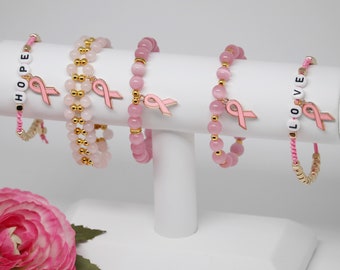 Pink Ribbon Breast Cancer Awareness Bracelet: Hope, Love, Support
