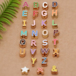 Double Sided Alphabet Letter Charms, Gold Lined Initial Beads, Enamel Alphabet Letter Beads, Double Sided Enamel Letters
