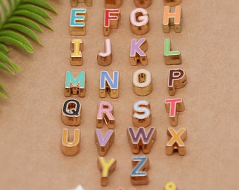 Enamel Alphabet Letter Charm: Gold Lined Initial Bead (10mm)