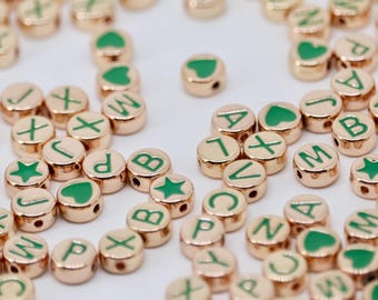 Green and Gold Letter beads-1PC, gold letter beads bulk, gold letter beads for bracelets, gold letter beads for sale, gold letter beads