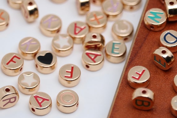 Enamel Gold Alphabet Letter Beads, Symbol Beads - 1 PC,letter Beads for Bracelets, Gold Letter Beads Bulk, Gold Letter Beads for Sale