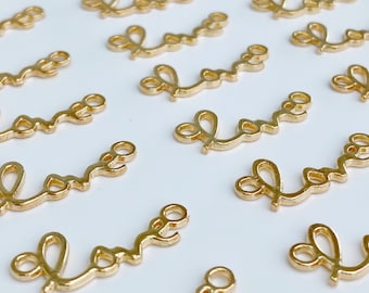 Gold Cursive LOVE Connector Charm: DIY Jewelry (25mm)