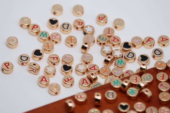 Enamel Gold Alphabet Letter Beads, Symbol Beads - 1 PC,letter Beads for Bracelets, Gold Letter Beads Bulk, Gold Letter Beads for Sale