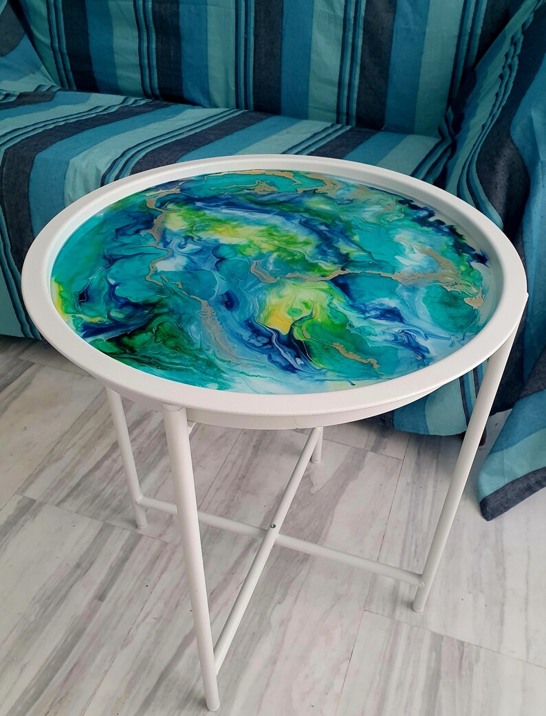 17 Epoxy Bespoke Resin Coffee Table/ Turquoise Fluid Art/ Unique Coffee