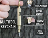 Keychain Multitool Bottle Opener Little Small Knife Pocket Screwdriver Solid Brass Window Glass Breaker, Box Cutter