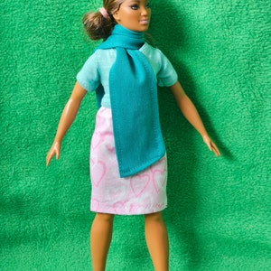 Barbie doll clothing, skirt and tee with scarf - fits a range of doll shapes -11.5inch/29.5cm doll