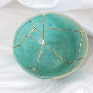 Kintsugi Bowl Handmade Ceramic - Turquoise,