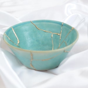 Bol Kintsugi en céramique fait main Turquoise, image 5