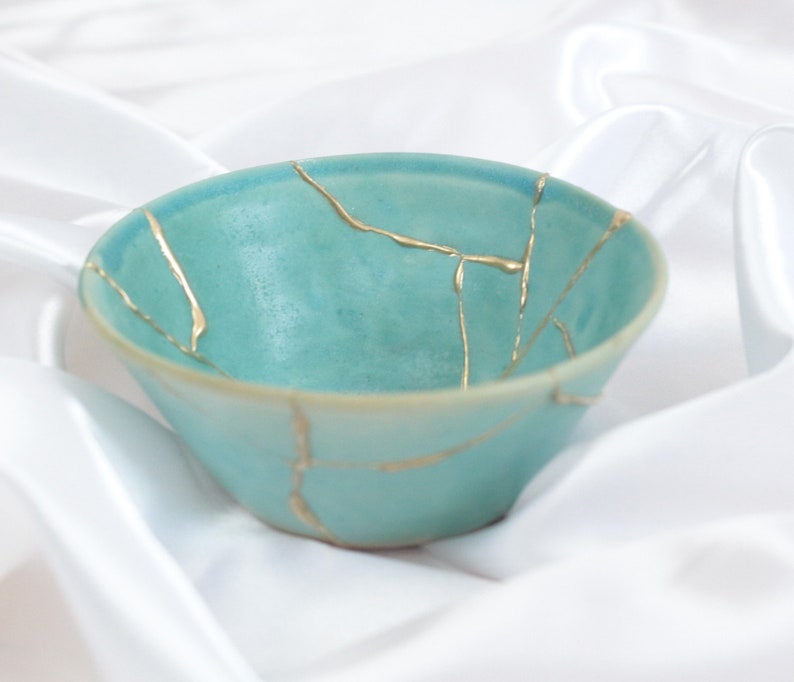 Bol Kintsugi en céramique fait main Turquoise, image 5