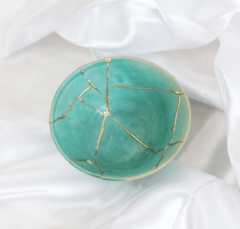 Bol Kintsugi en céramique fait main Turquoise, image 1