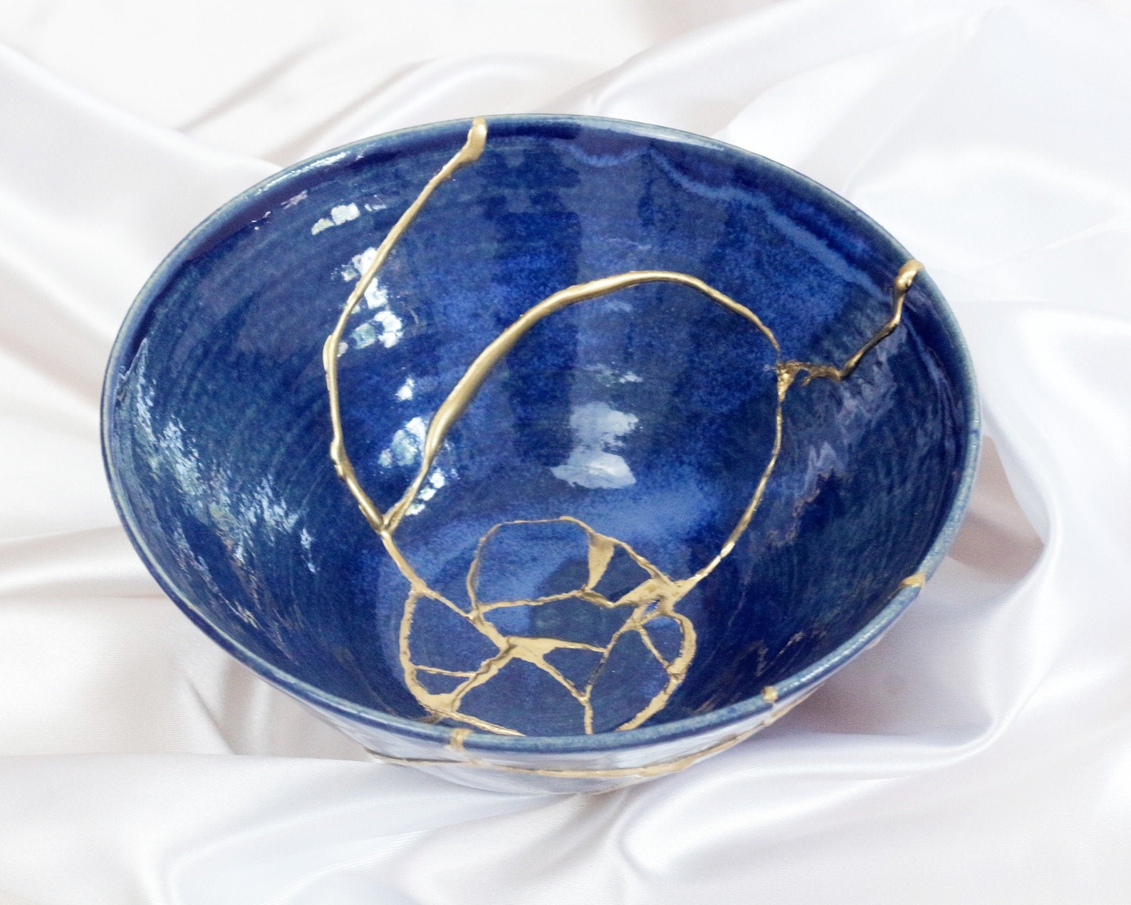 Kintsugi Bowl Wabi Sabi Blue Japanese Ceramic Etsy UK