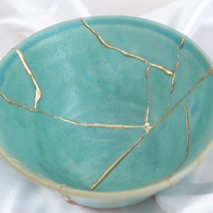 Bol Kintsugi en céramique fait main Turquoise, image 4