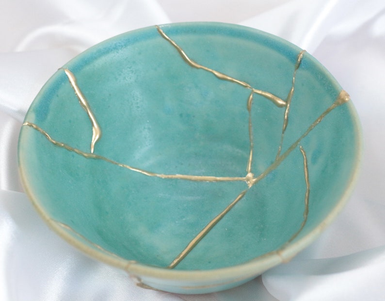 Bol Kintsugi en céramique fait main Turquoise, image 4