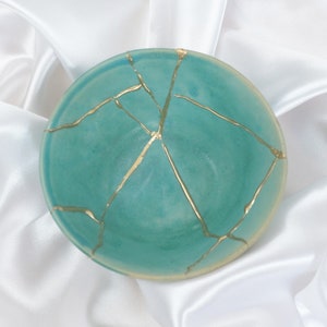 Bol Kintsugi en céramique fait main Turquoise, image 2