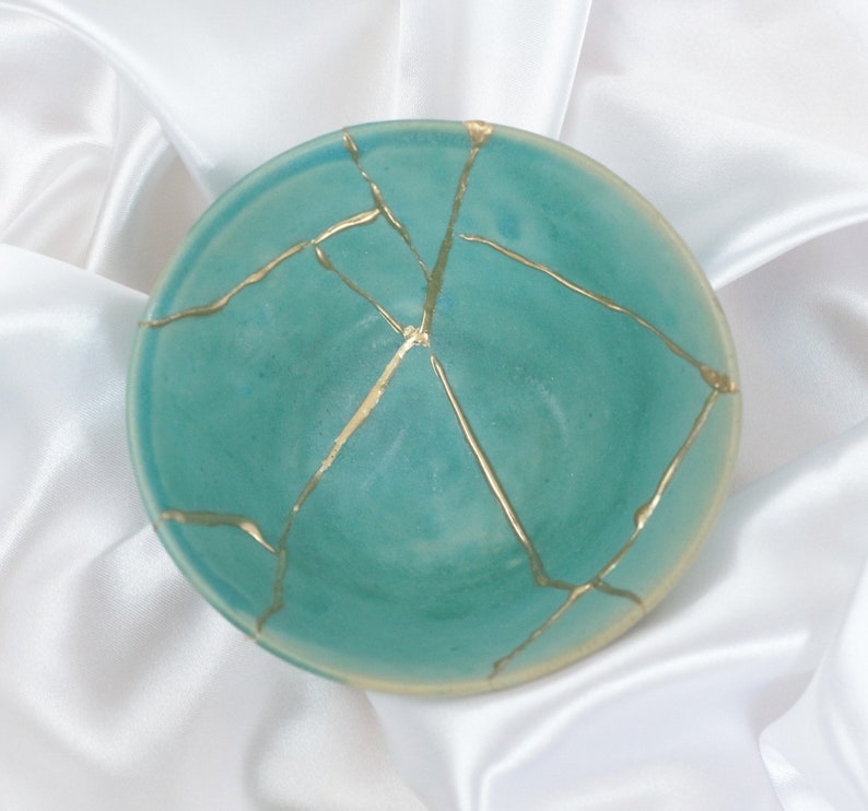 Bol Kintsugi en céramique fait main Turquoise, image 2