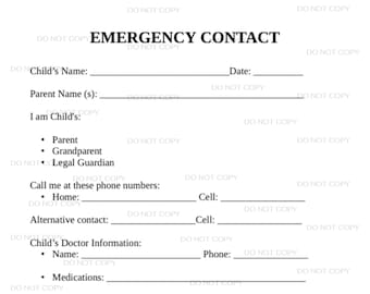 Contactformulier kinderopvang voor noodgevallen PDF digitale download