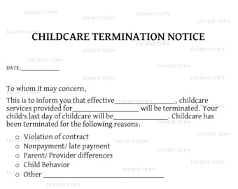 Childcare termination notice PDF digital download