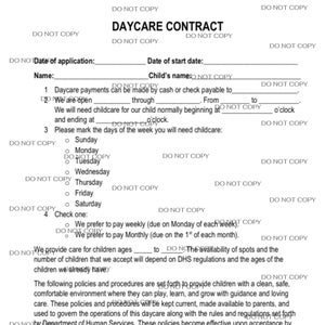 Childcare contract PDF digital download