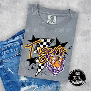 Tigers Purple & Gold |  Preppy Grunge Mascot | PNG Digital Download | School Spirit | Trendy Designs