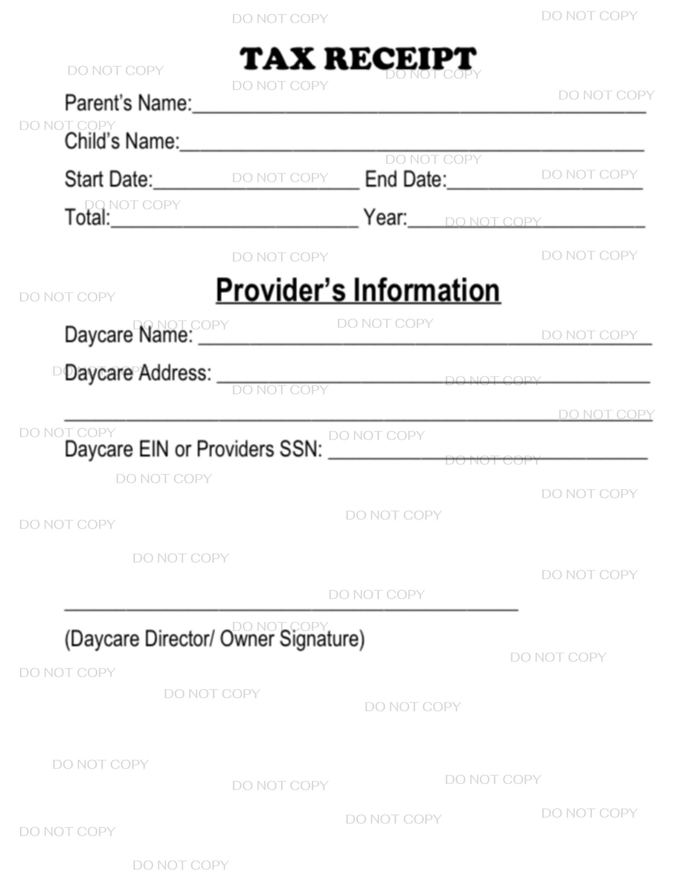 childcare receipt for parents taxes pdf downloadable copy - etsy