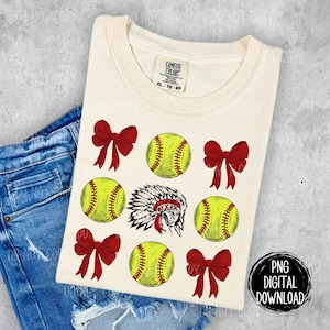 Warriors Mascot |  Coquette Bow Softball | PNG Digital Download | School Spirit | Red Warriors | Trendy Designs