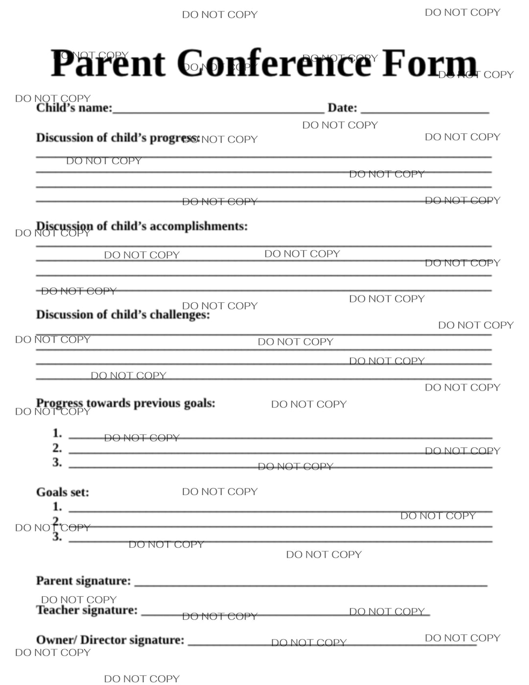 Childcare Parent Conference Form PDF Digital Download - Etsy